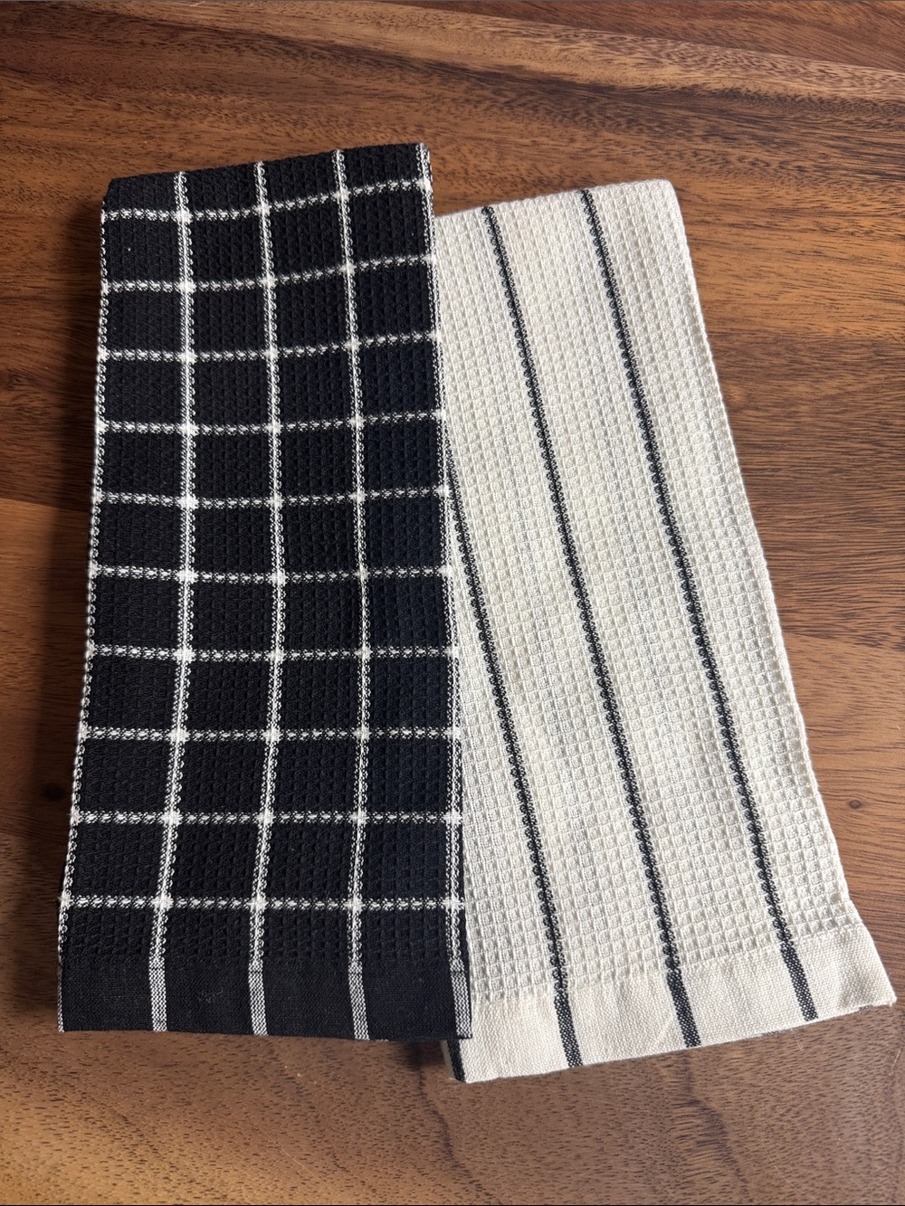 Hobby Lobby Black and Cream Waffle Weave Kitchen Towel Duo